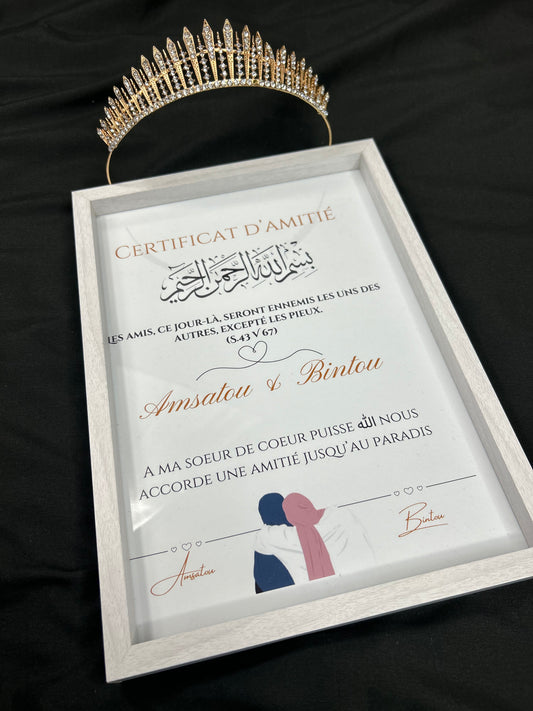 Certificat d'Amitié en Islam cadeau symbolique personnalisé